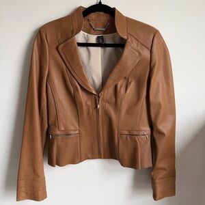 White House Black Market Brown Leather Moto Biker Jacket